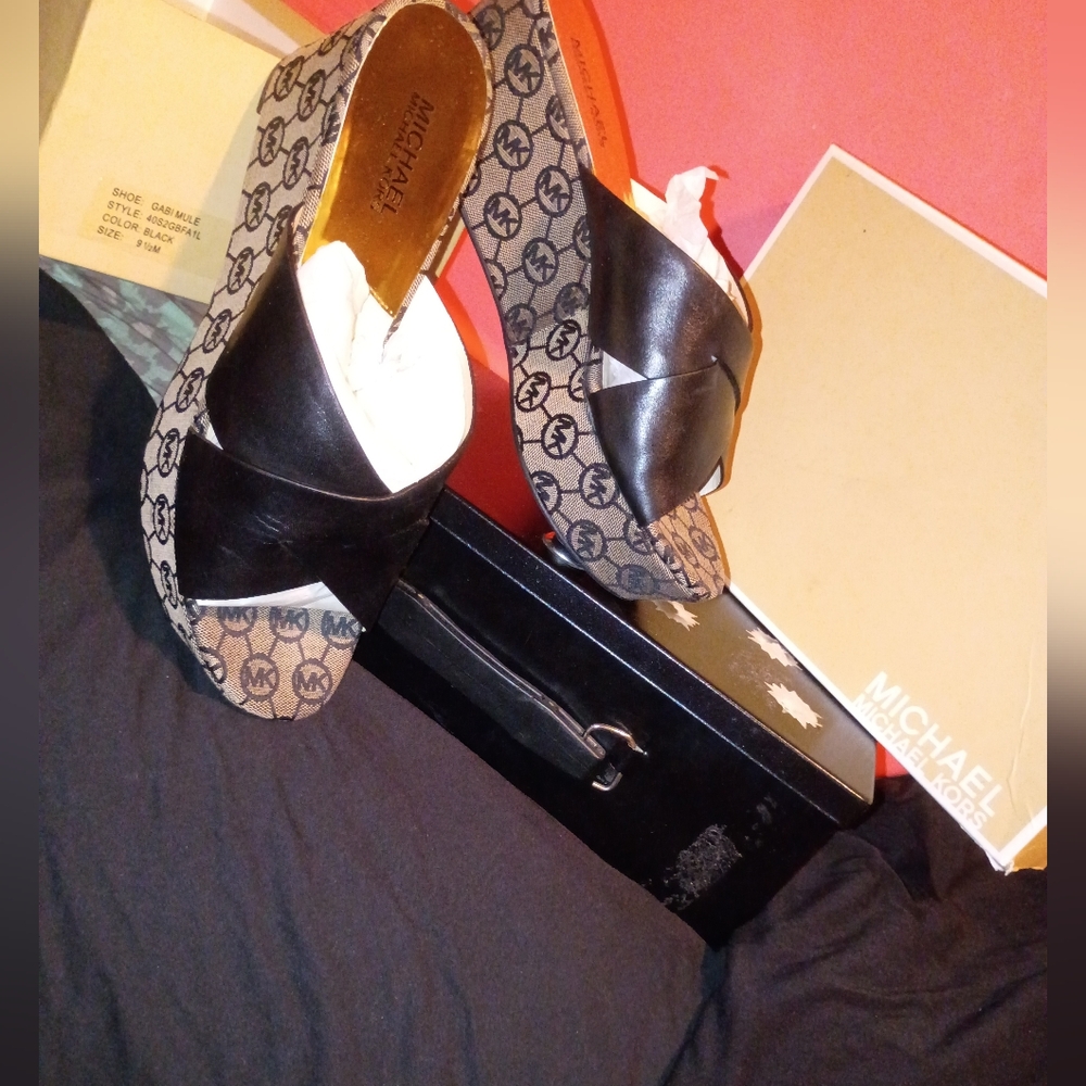 Michael Kors Black and Brown Logo Mules